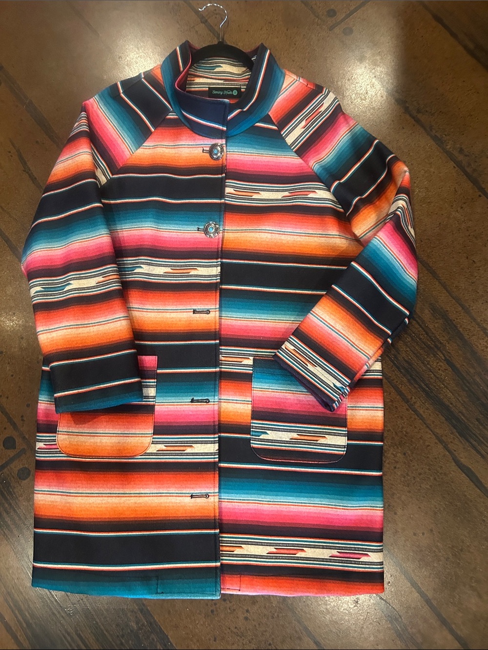 Women’s Multicolor Striped Pea Coat - Serape-Inspired